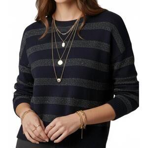 NEW Q2 striped knit sweater with sequin in navy